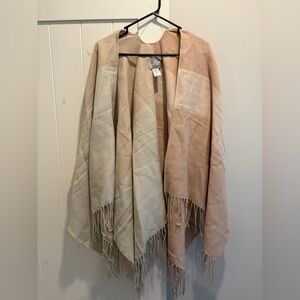 SOIA & KYO Pink Beige Plaid Scarfigan Cardigan with Fringe — One Size